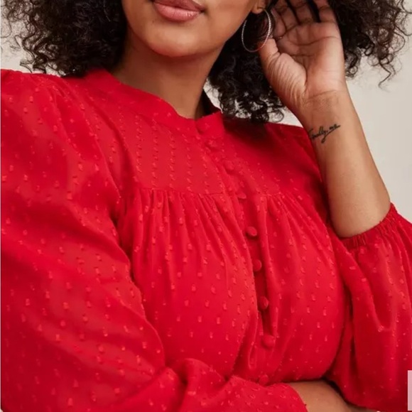 Torrid Midi Clip Dot Dress Women's Size 3X Chiffon Red Mandarin Collar Button - Picture 2 of 14